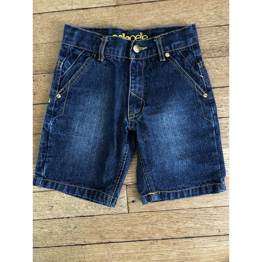 Pelle Pelle Denim Kids Size 4 Shorts Blue Yellow Embellished Pockets Jeans